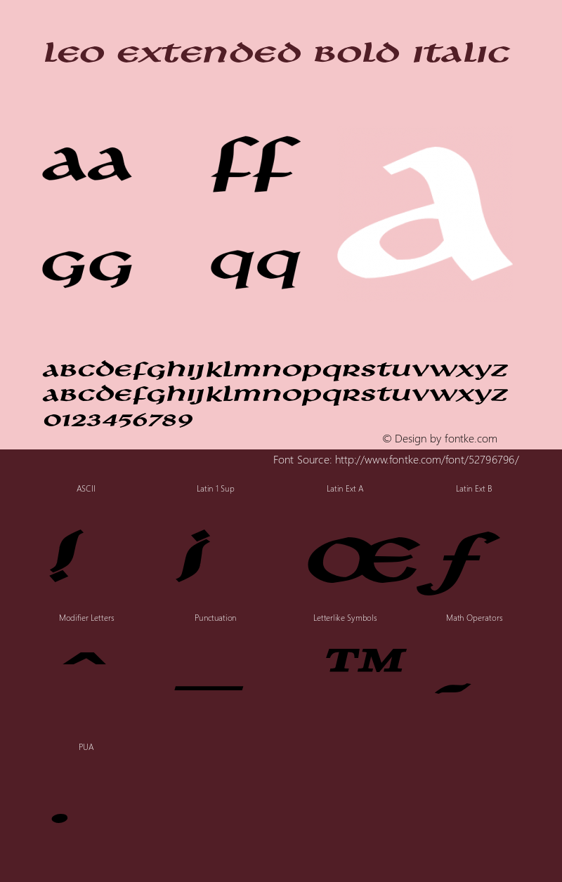 LeoExtendedBoldItalic Altsys Fontographer 4.1 1/8/95 {DfLp-URBC-66E7-7FBL-FXFA} Font Sample