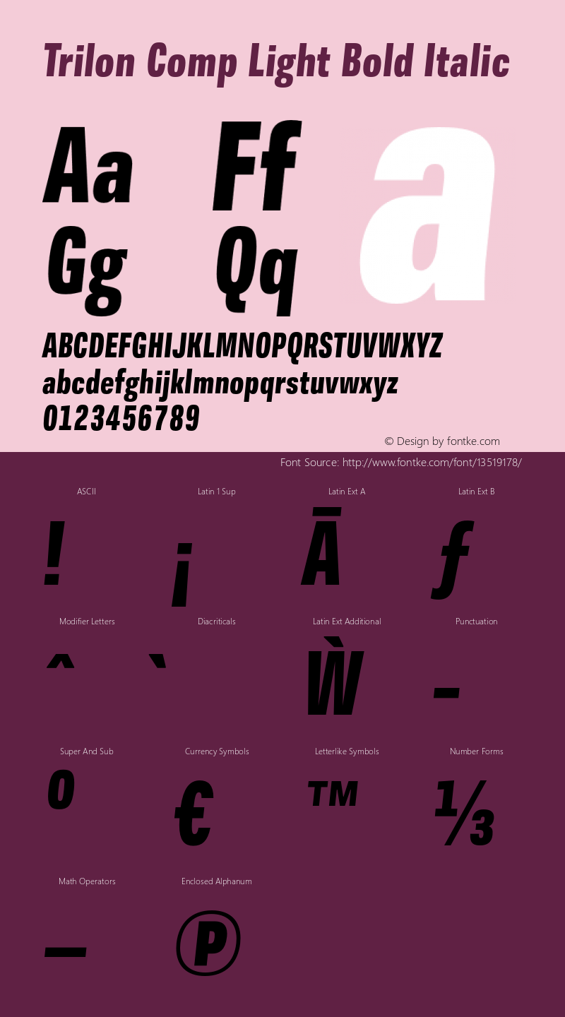 Trilon Comp Light Bold Italic Version 2.000 Font Sample
