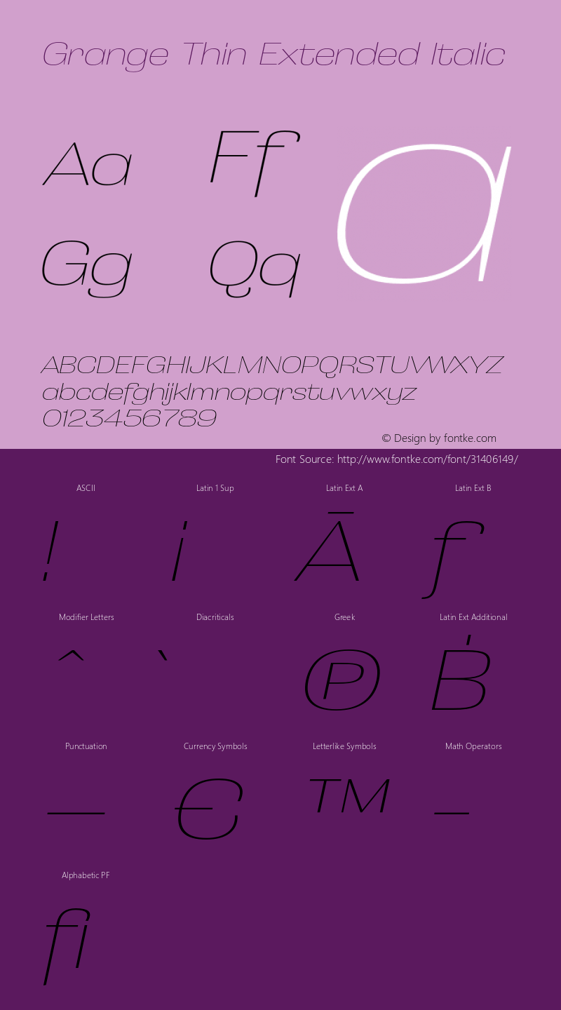 Grange Thin Extended Italic Version 1.000;PS 001.000;hotconv 1.0.88;makeotf.lib2.5.64775 Font Sample