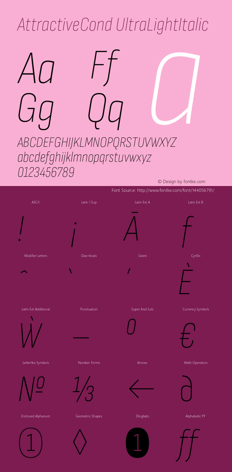 AttractiveCond UltraLightItalic Version 3.001;PS 003.001;hotconv 1.0.88;makeotf.lib2.5.64775 Font Sample