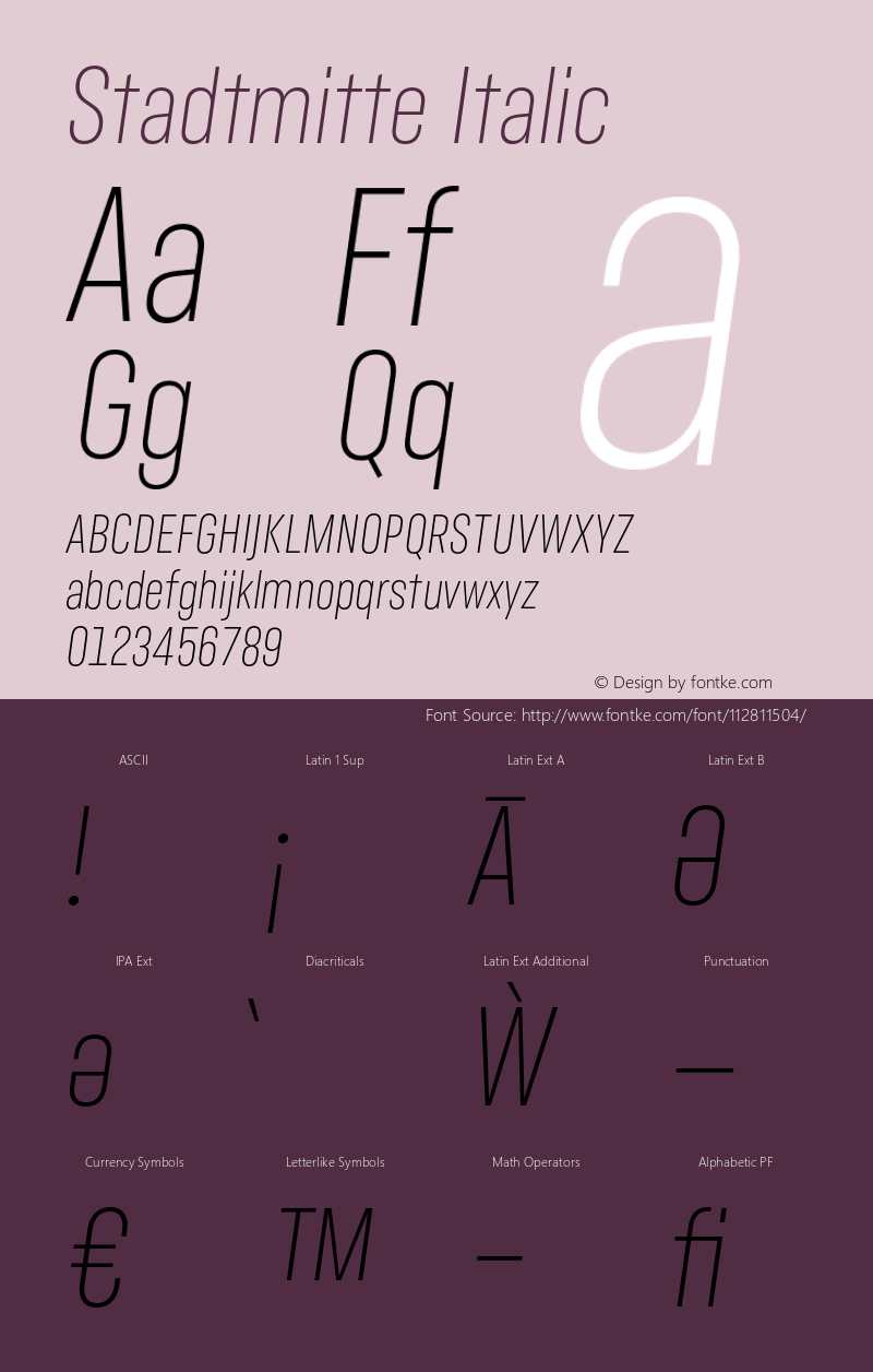 Stadtmitte Regular Italic Version 1.000;hotconv 1.0.109;makeotfexe 2.5.65596 Font Sample