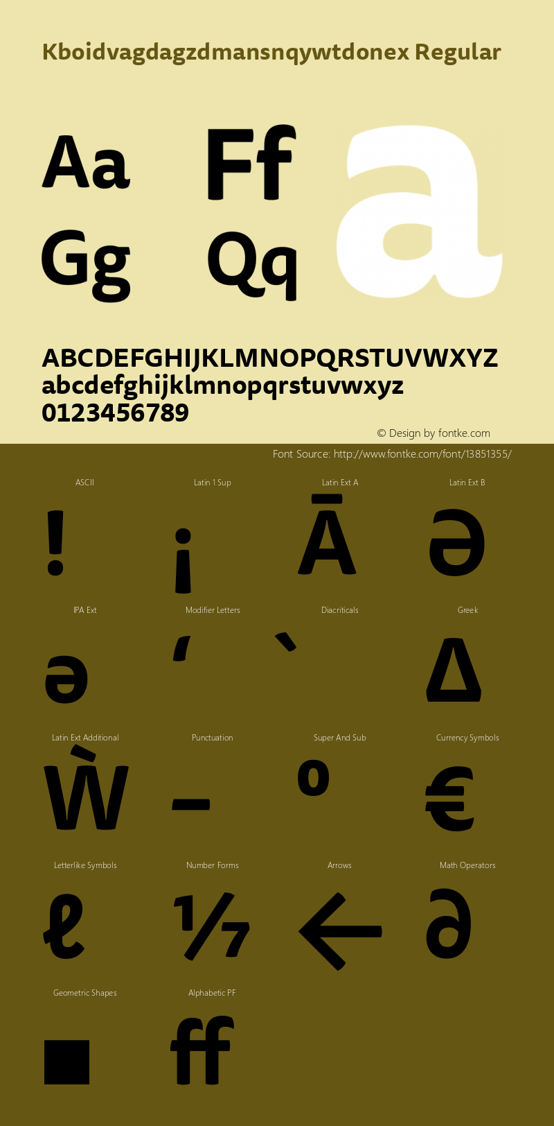 Kboidvagdagzdmansnqywtdonex Regular Version 7.504; 2011; Build 1020 Font Sample