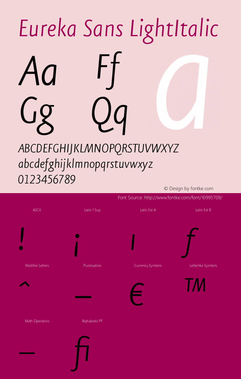 Eureka Sans LightItalic Version 004.301 Font Sample