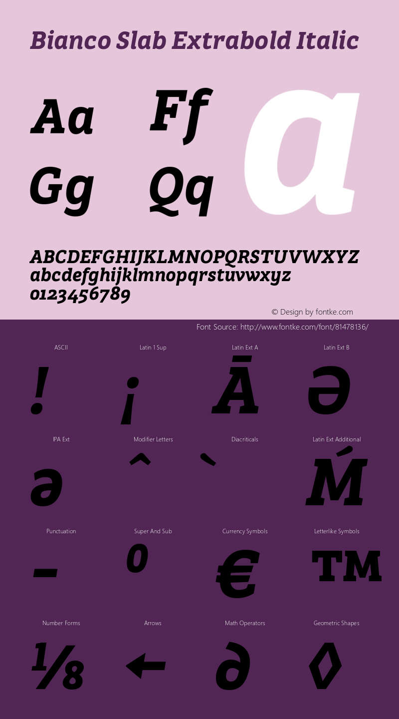 Bianco Slab Extrabold Italic Version 1.000;PS 001.000;hotconv 1.0.88;makeotf.lib2.5.64775 Font Sample