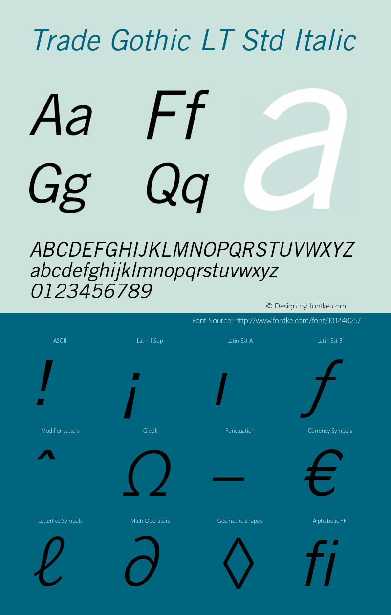 Trade Gothic LT Std Italic OTF 1.029;PS 001.002;Core 1.0.33;makeotf.lib1.4.1585 Font Sample