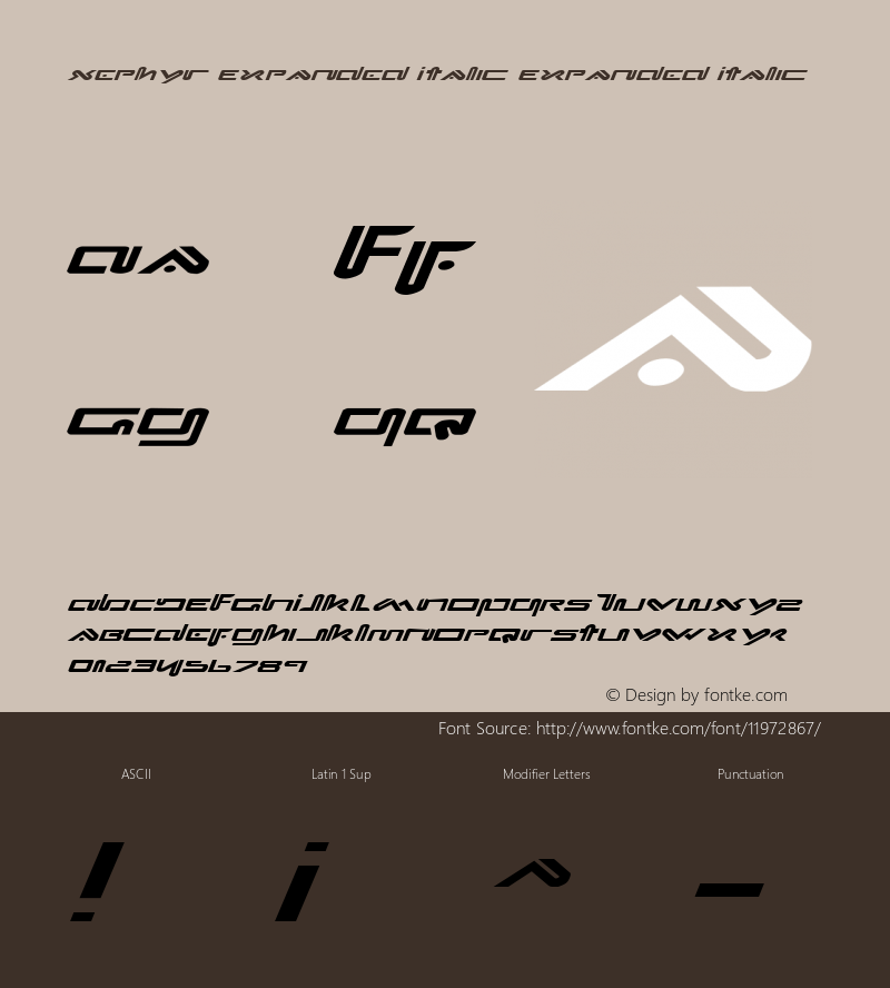 Xephyr Expanded Italic Expanded Italic 1 Font Sample