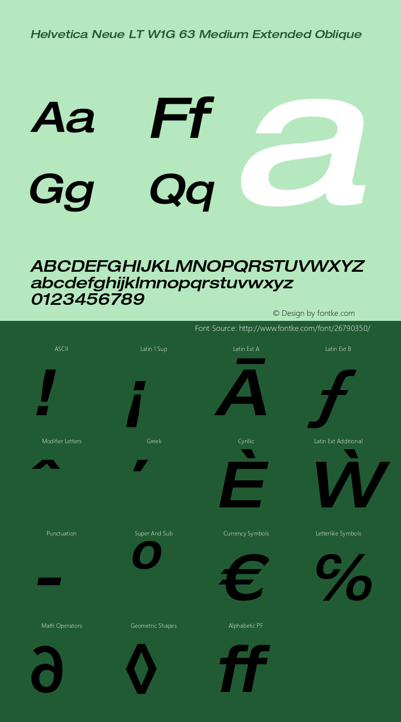 HelveticaNeueLT W1G 63 MdEx Italic Version 2.000 Build 1000 Font Sample