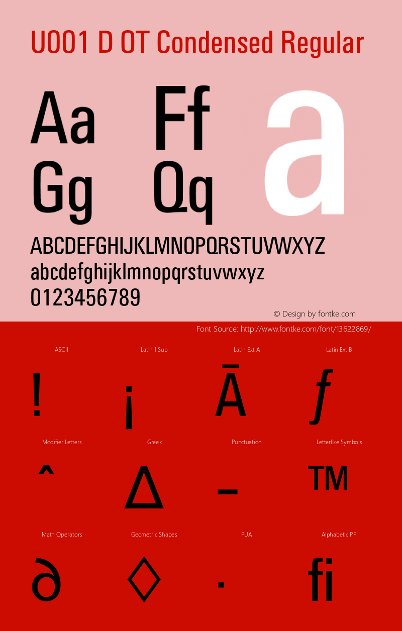 U001 D OT Condensed Regular OTF 1.001;PS 1.05;Core 1.0.27;makeotf.lib(1.11) Font Sample