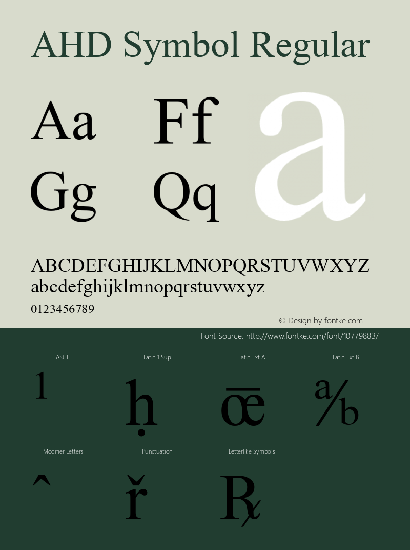 AHD Symbol Regular Unknown Font Sample