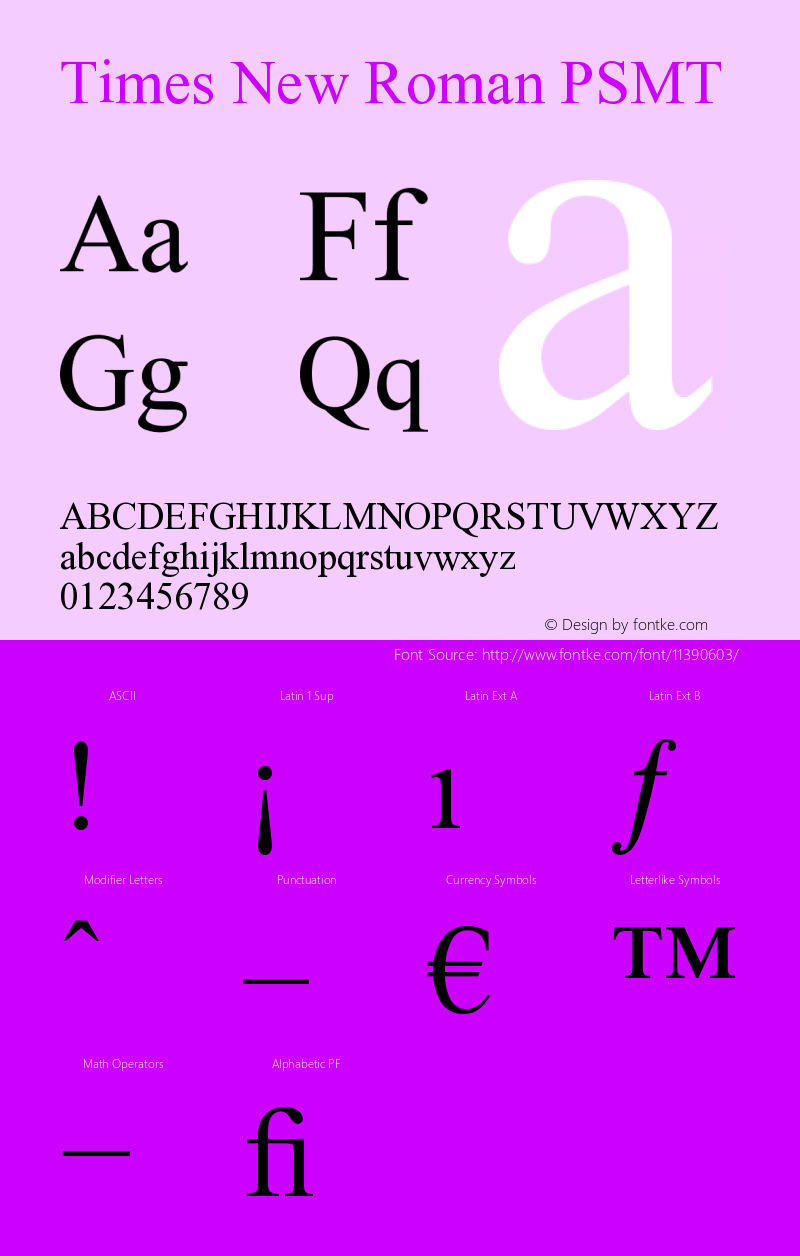 Times New Roman PSMT Version 001.003 Font Sample