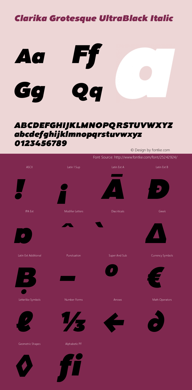 Clarika Grotesque UltraBlack Italic Version 1.000;PS 001.000;hotconv 1.0.88;makeotf.lib2.5.64775 Font Sample