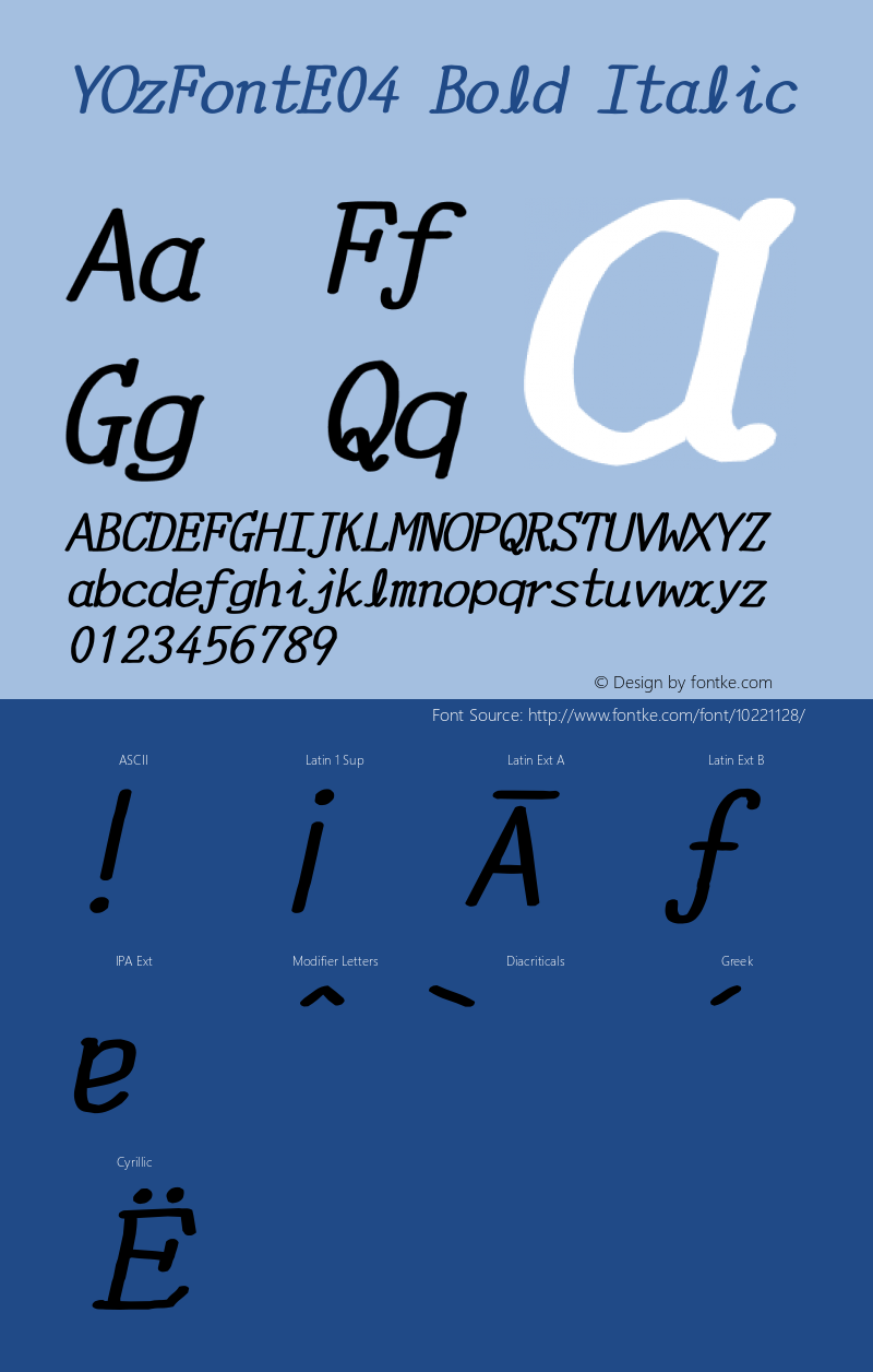 YOzFontE04 Bold Italic Version 12.03 Font Sample