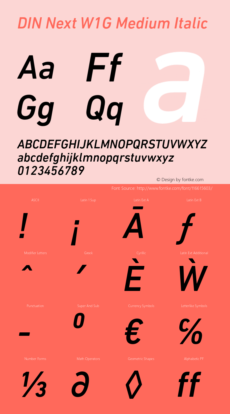 DINNextW1G-MediumItalic Version 1.00 Font Sample