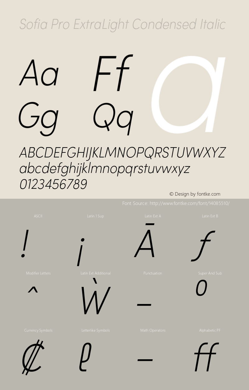 Sofia Pro ExtraLight Condensed Italic Version 2.000 Font Sample