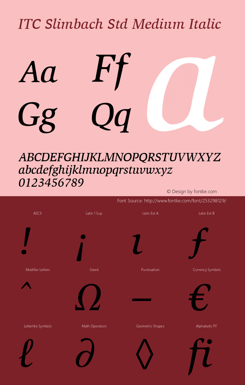 ITC Slimbach Std Medium Italic Version 1.00 Build 1000图片样张