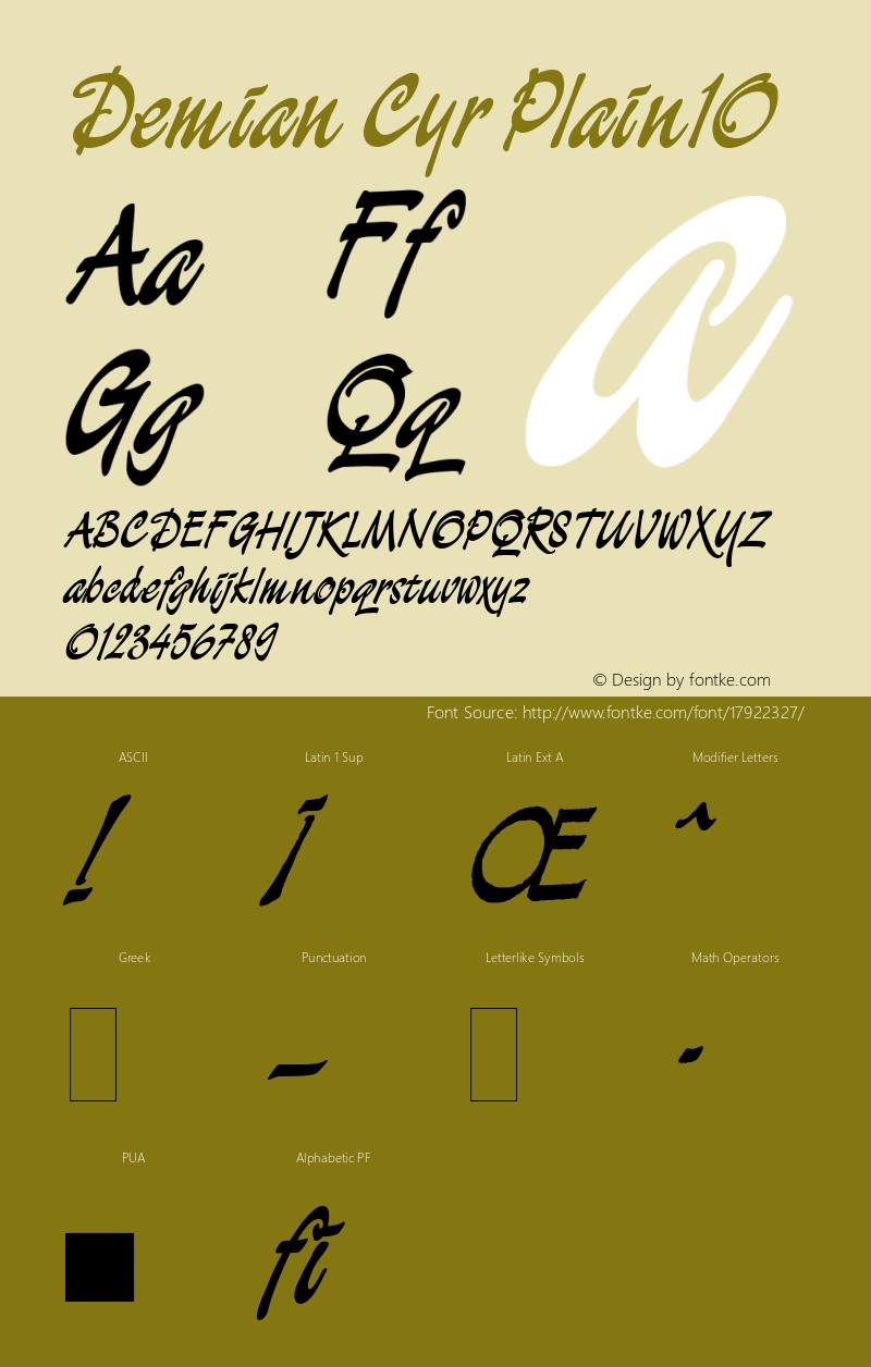 Demian Cyr Plain10 1.0 Font Sample