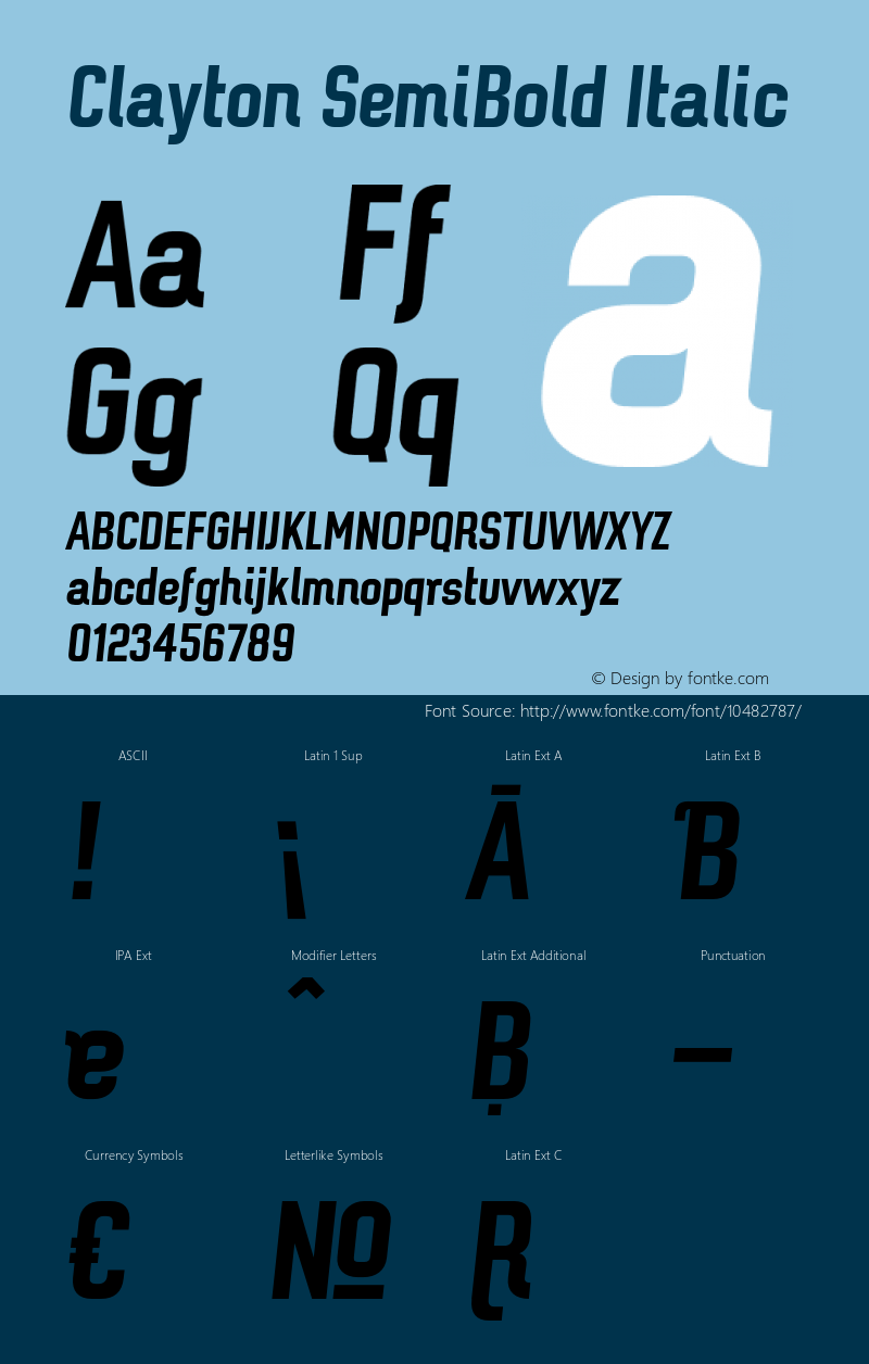 Clayton SemiBold Italic Version 1.001;PS 001.001;hotconv 1.0.70;makeotf.lib2.5.58329 Font Sample