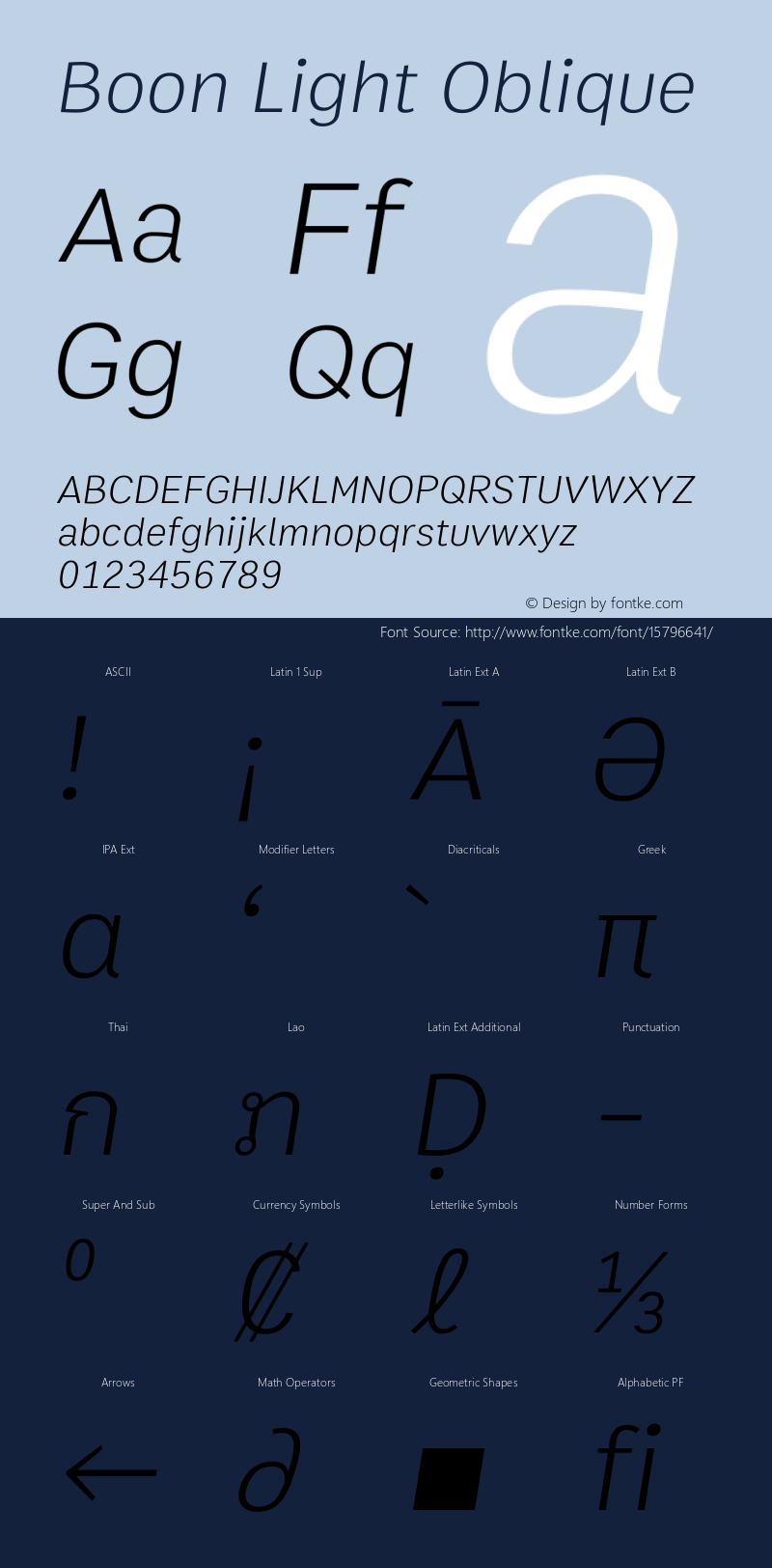 Boon Light Oblique Version 1.0 Font Sample