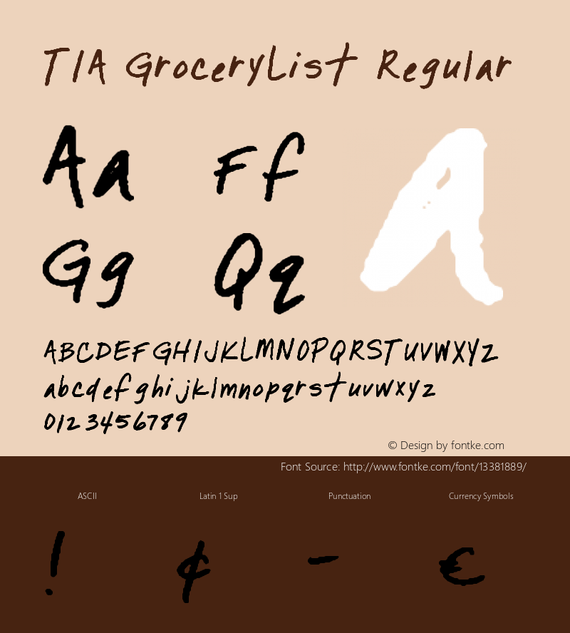 TIA GroceryList Regular Version 2.9 18/5/05 Font Sample