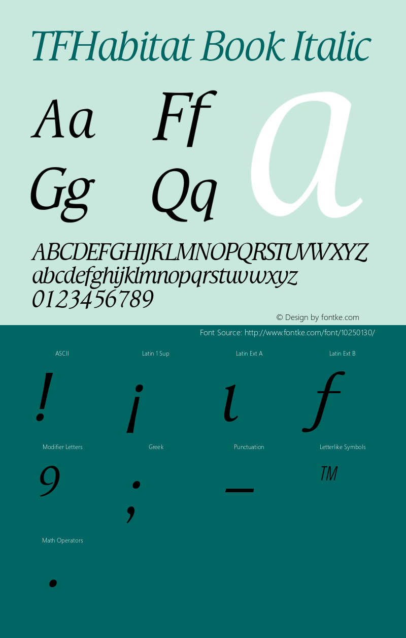 TFHabitat Book Italic Version 001.000 Font Sample