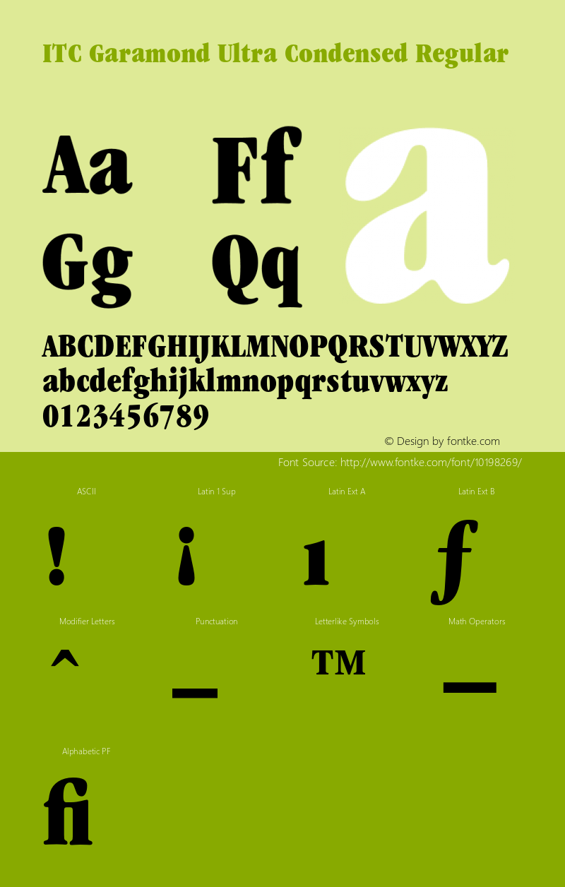 ITC Garamond Ultra Condensed Regular 2.0-1.0 Font Sample