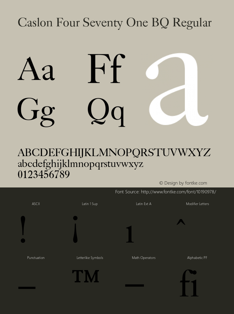 Caslon Four Seventy One BQ Regular 001.000 Font Sample