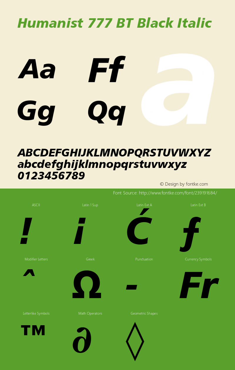 Humanist 777 BT Black Italic Version 1.02图片样张