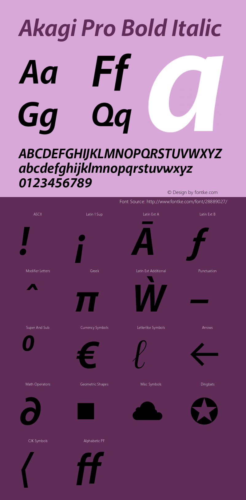 AkagiPro-BoldItalic Version 2.000 Font Sample