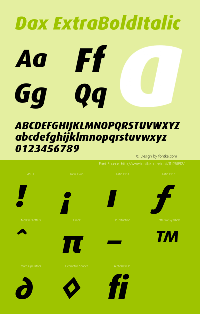 Dax ExtraBoldItalic Version 001.000 Font Sample