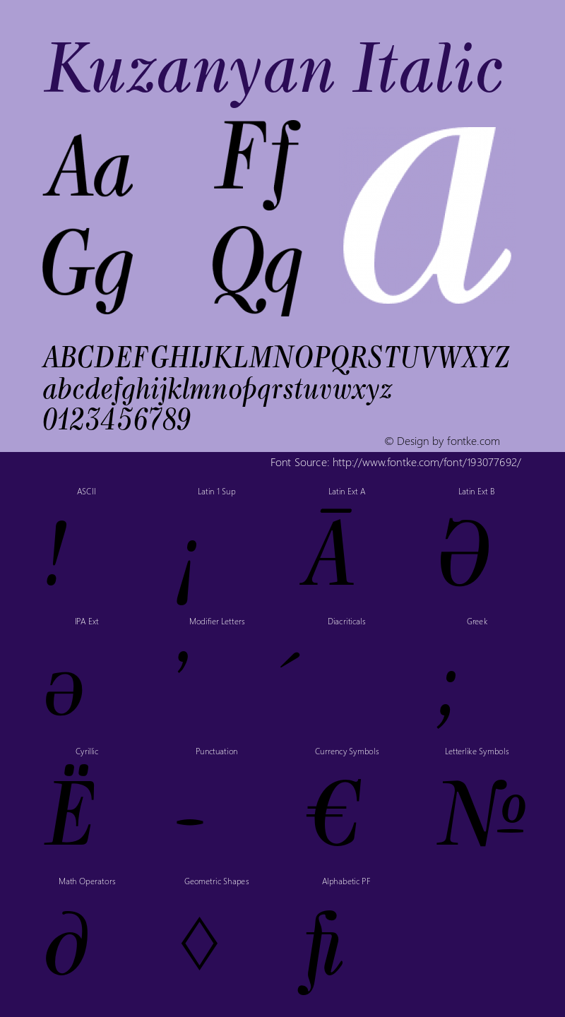 Kuzanyan Italic Version 1.000;PS 001.001;hotconv 1.0.38图片样张