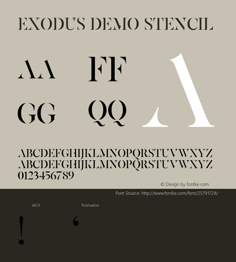 Exodus Demo Stencil Version 1.000;PS 001.000;hotconv 1.0.70;makeotf.lib2.5.58329 Font Sample