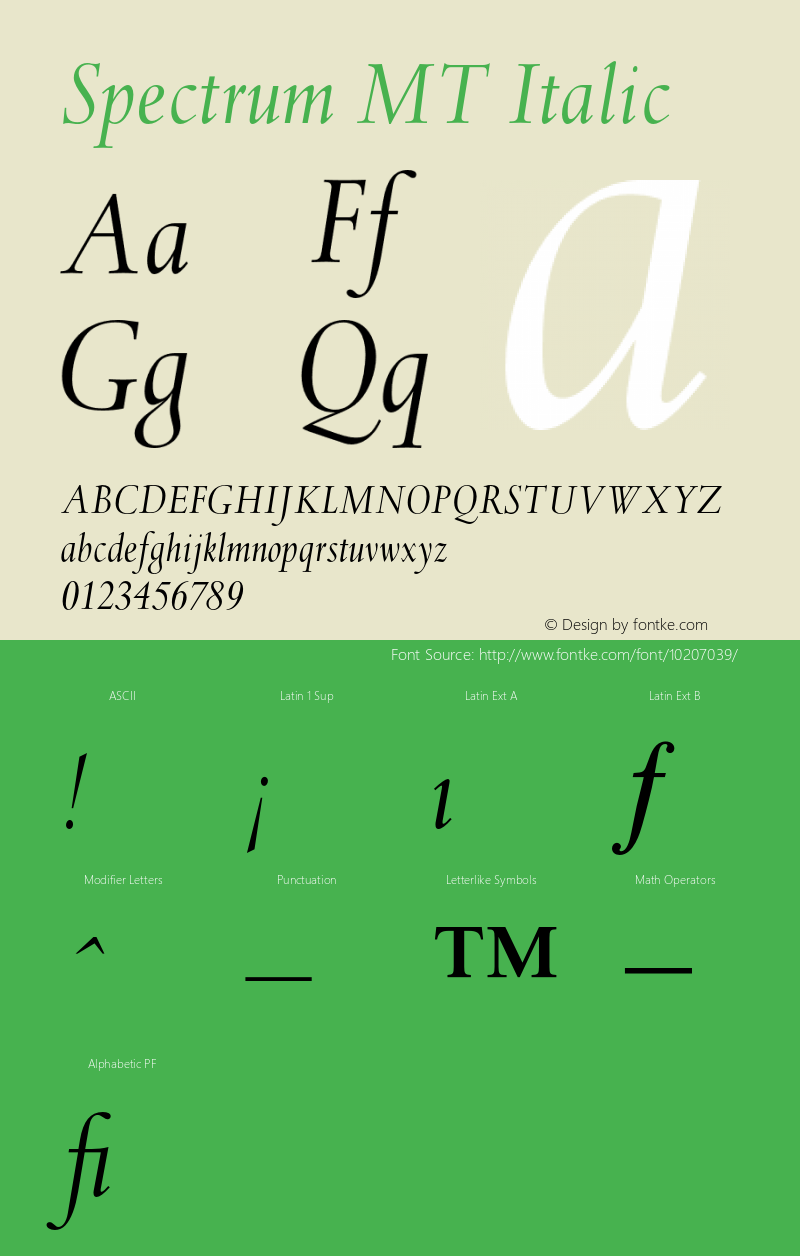 Spectrum MT Italic 001.000 Font Sample