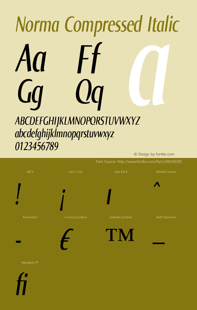 Norma Compressed Italic Version 2.00, build 3, s3 Font Sample