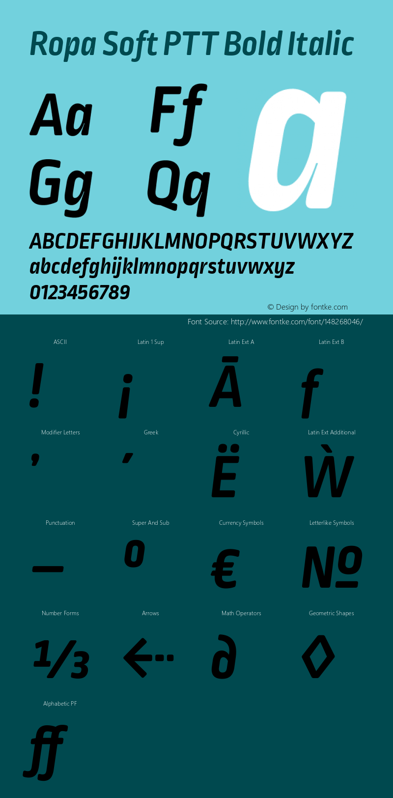 RopaSoftPTT-BoldItalic Version 1.001; build 0001 Font Sample