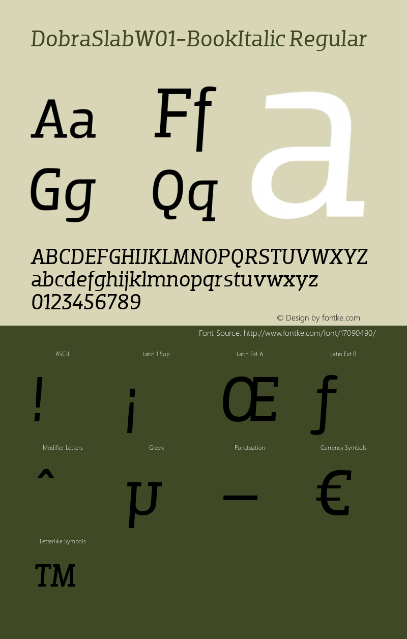 DobraSlabW01-BookItalic Regular Version 1.00 Font Sample