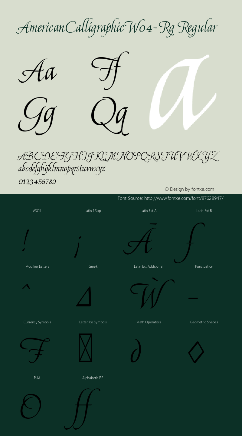 AmericanCalligraphic W04 Rg Version 1.00 Font Sample