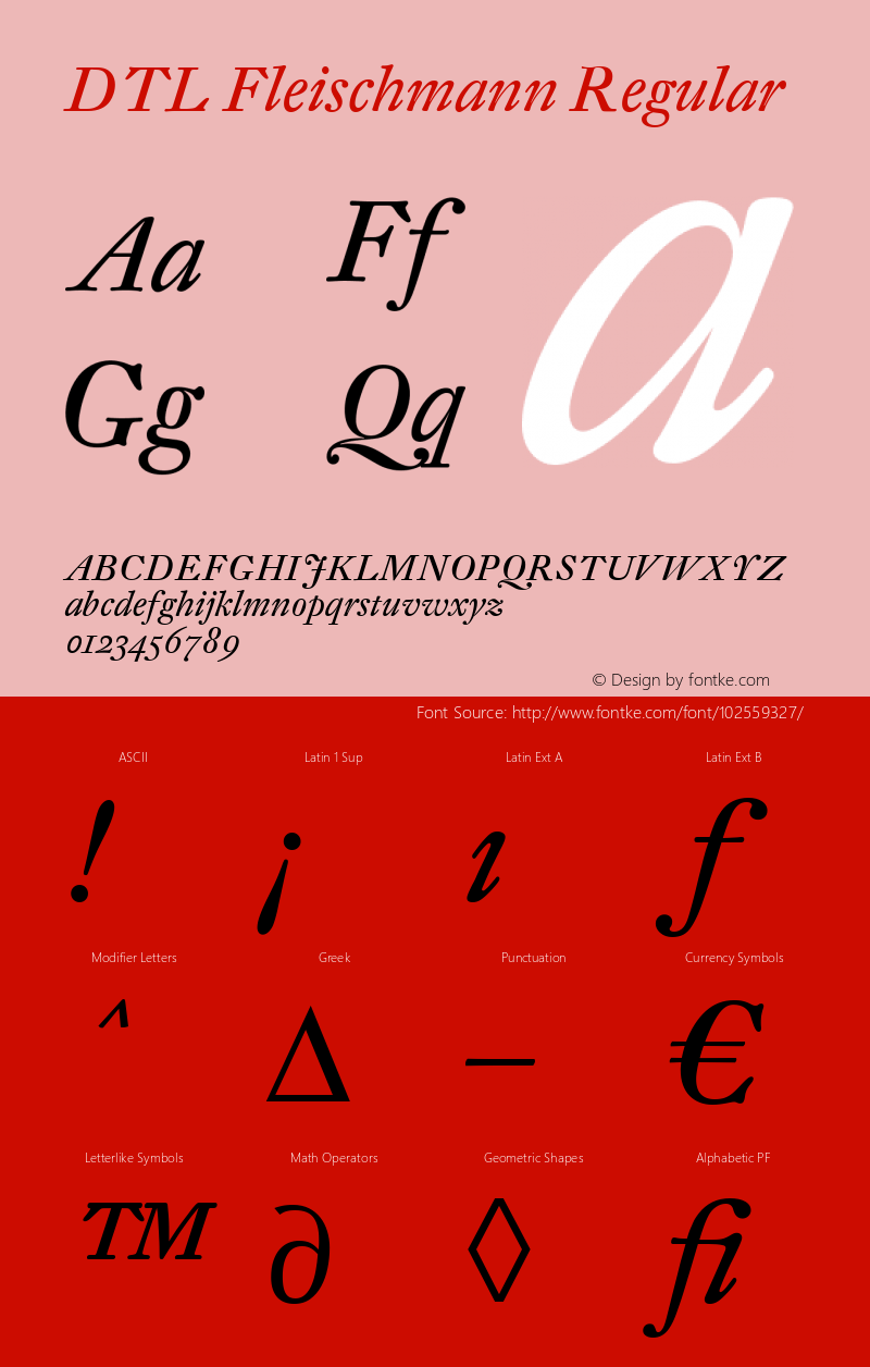 DTL Fleischmann ST Italic 001.000 Font Sample