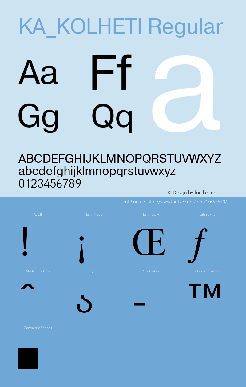 KA_KOLHETI Regular Version 1.0; 2000; initial release Font Sample