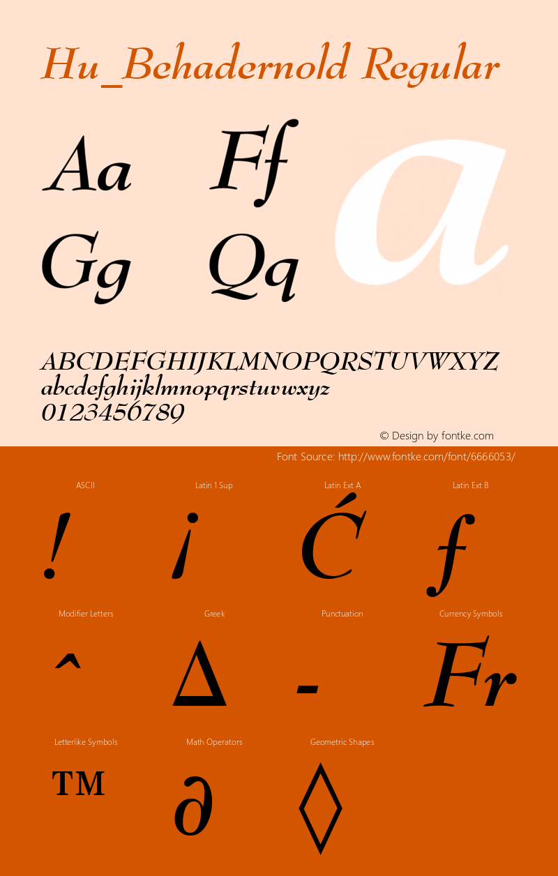 Hu_Behadernold Regular Copyright (c) 1997 by WoodStone. Font Sample