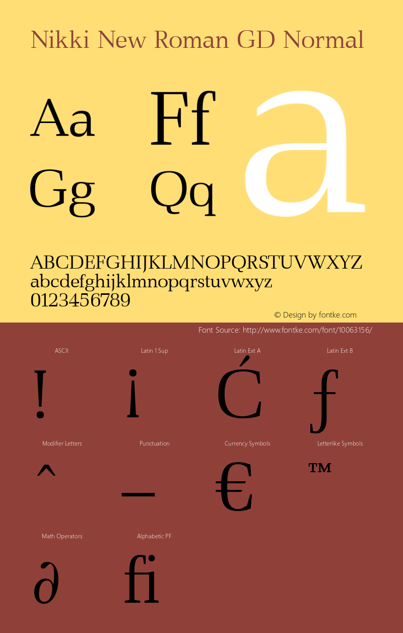 Nikki New Roman GD Normal mfgpctt-v1.86 Fri Jun 4 07:39:13 EDT 1999 Font Sample