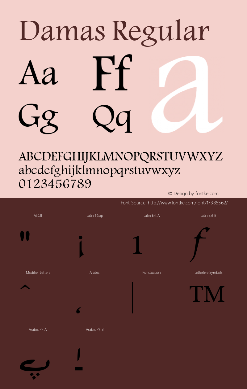 Damas Regular 9 / 12 / 1424 Font Sample