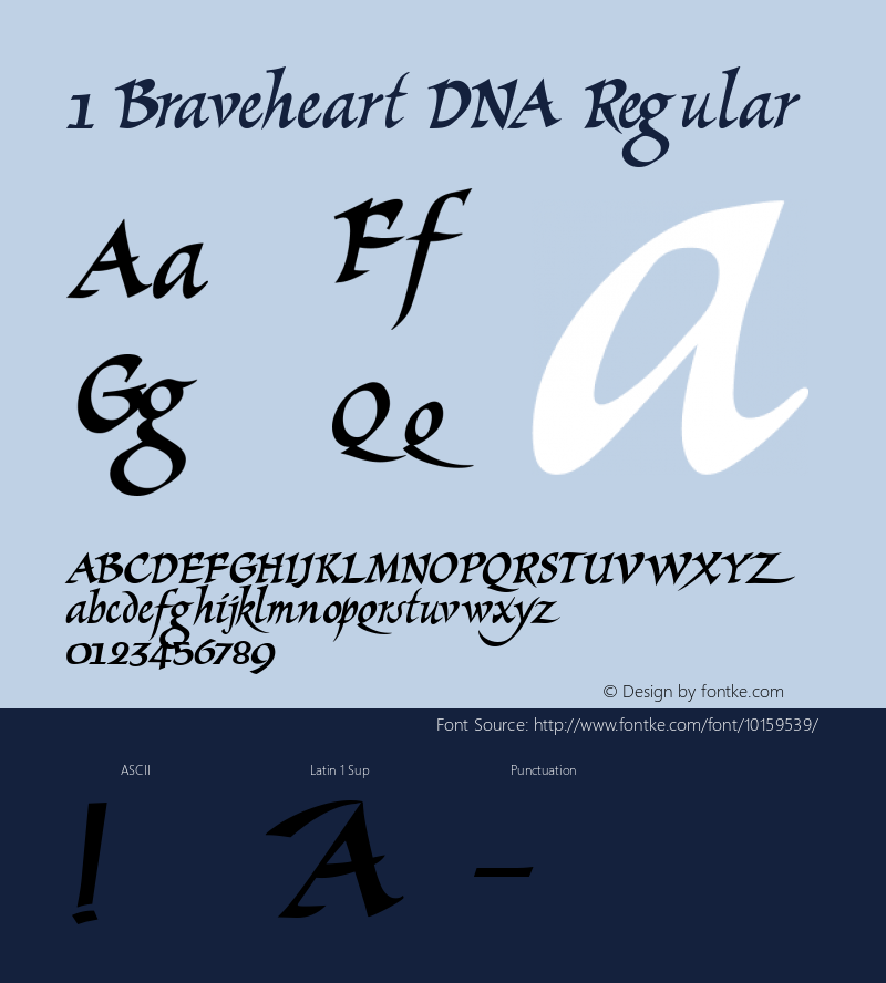 1 Braveheart DNA Regular Macromedia Fontographer 4.1 3/18/00 Font Sample