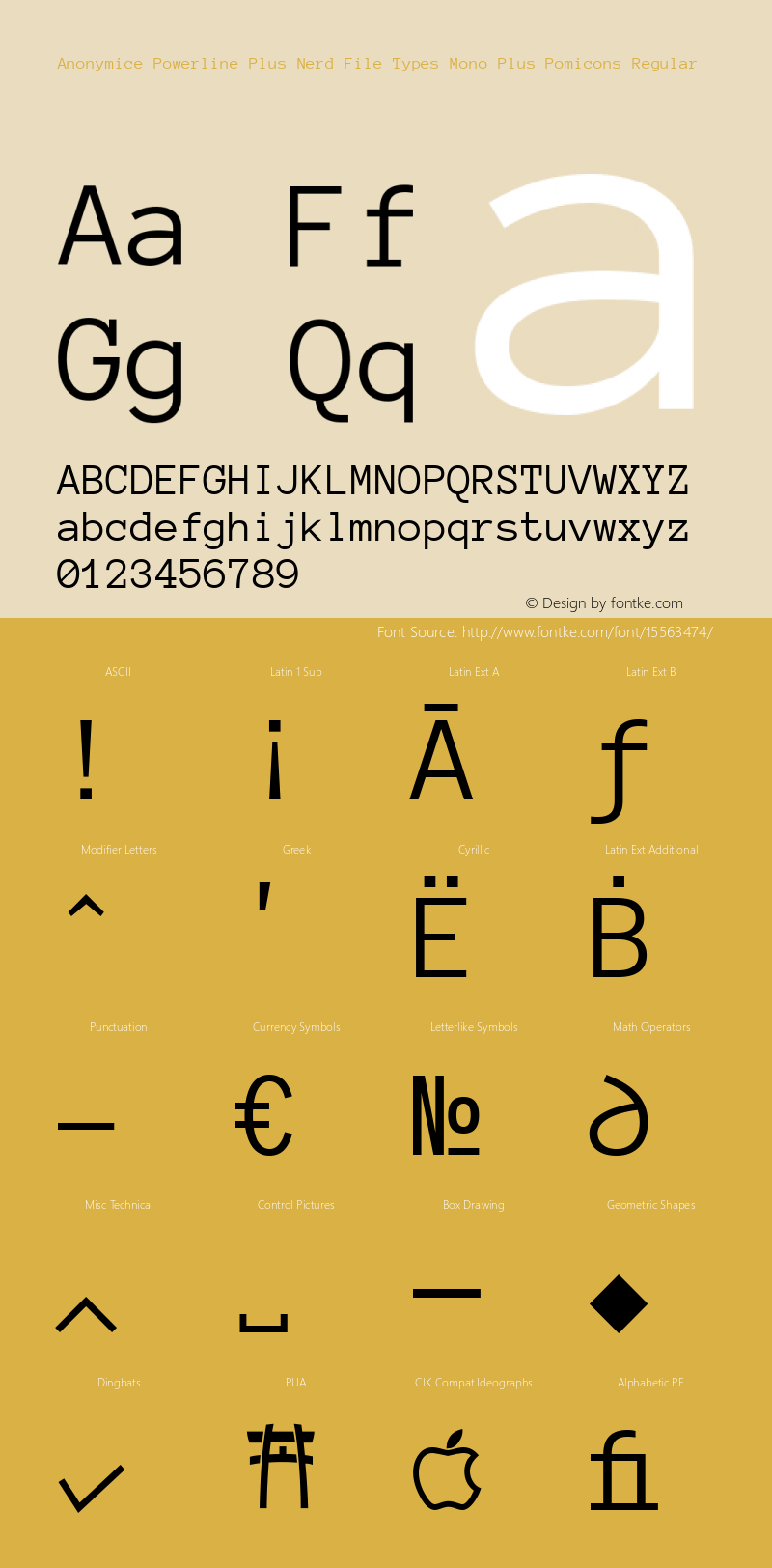 Anonymice Powerline Plus Nerd File Types Mono Plus Pomicons Regular Version 1.002 Font Sample