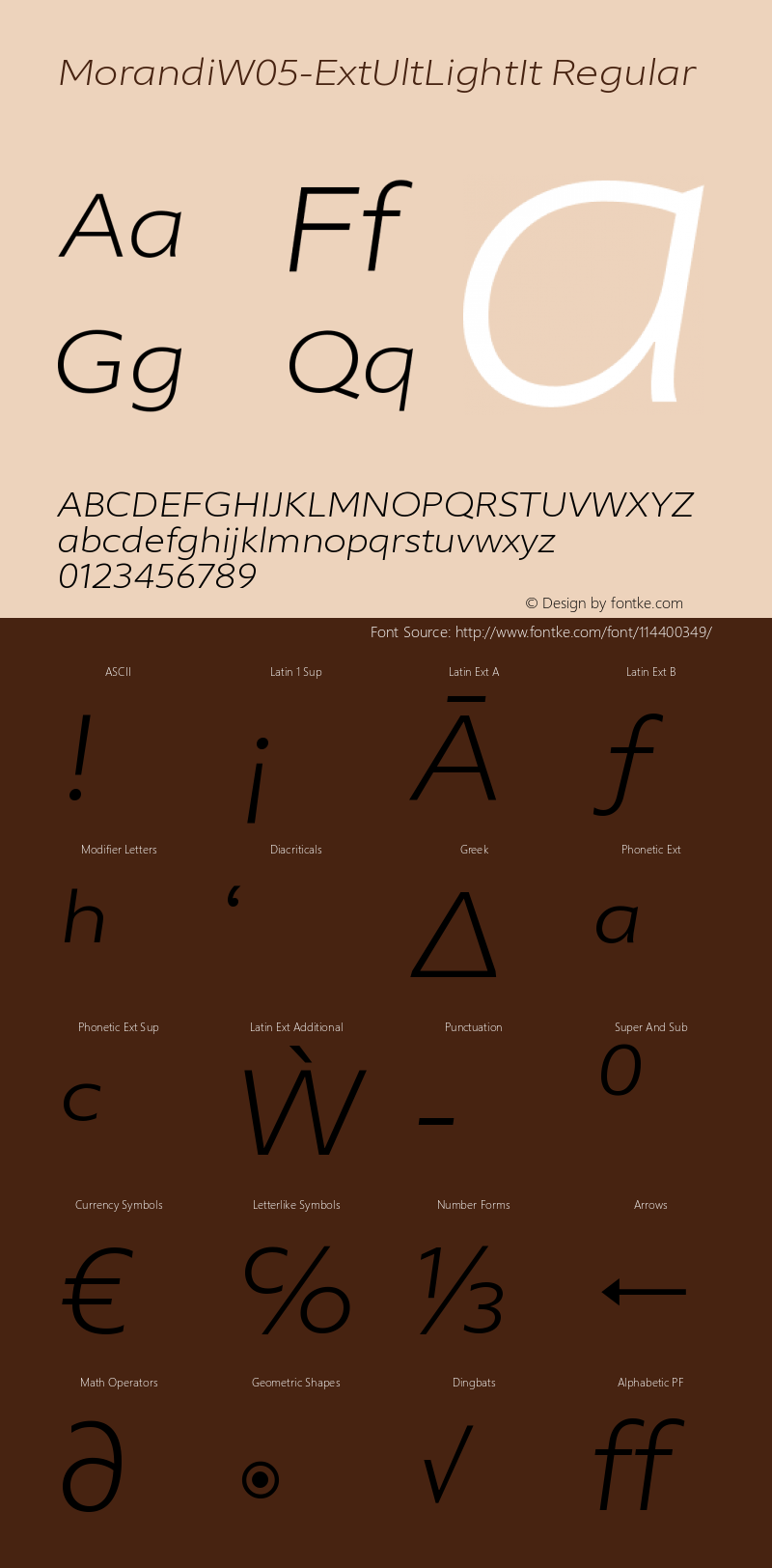 Morandi W05 Ext UltLight It Version 1.21 Font Sample