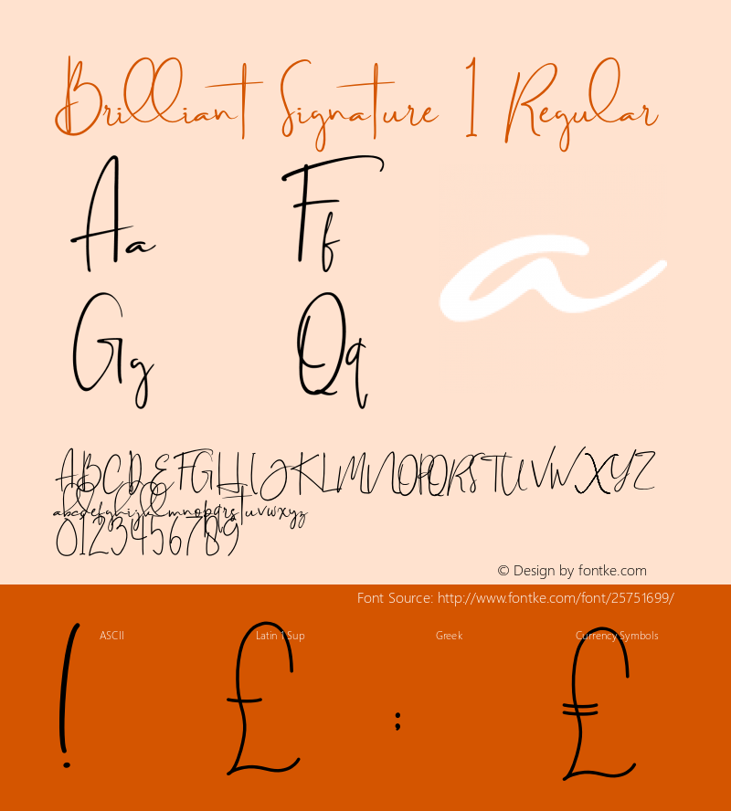 Brilliant Signature 1 Regular Version 1.00;April 23, 2018;FontCreator 11.5.0.2427 64-bit Font Sample