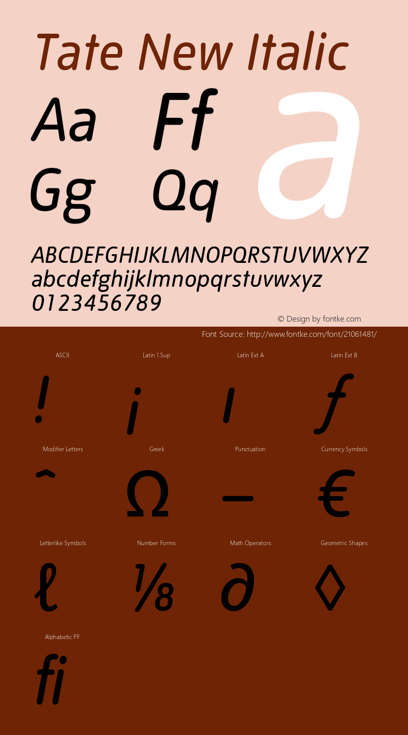 TateNew-Italic Version 1.006;PS 001.000;Core 1.0.38;makeotf.lib1.6.5960 Font Sample