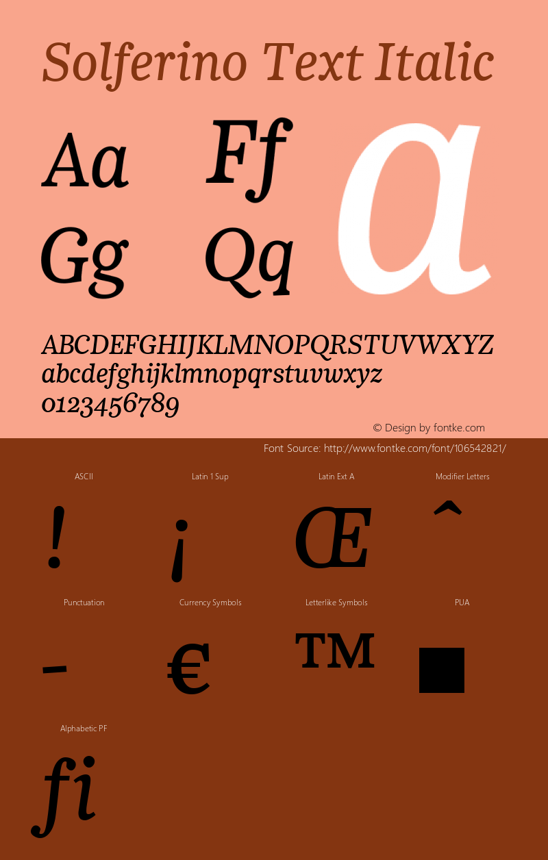 Solferino Text Rg Italic Version 001.000 Font Sample