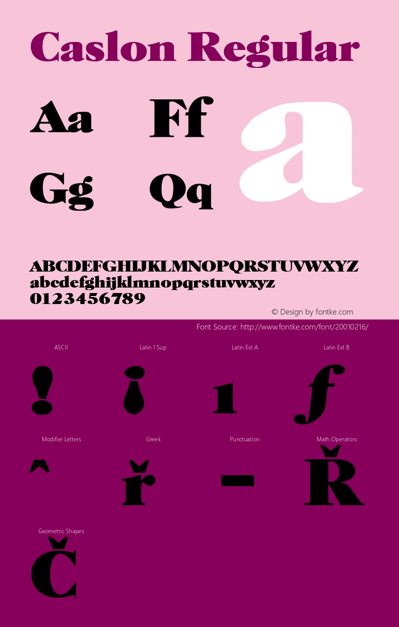 Caslon Regular Altsys Fontographer 3.5  2/8/93 Font Sample