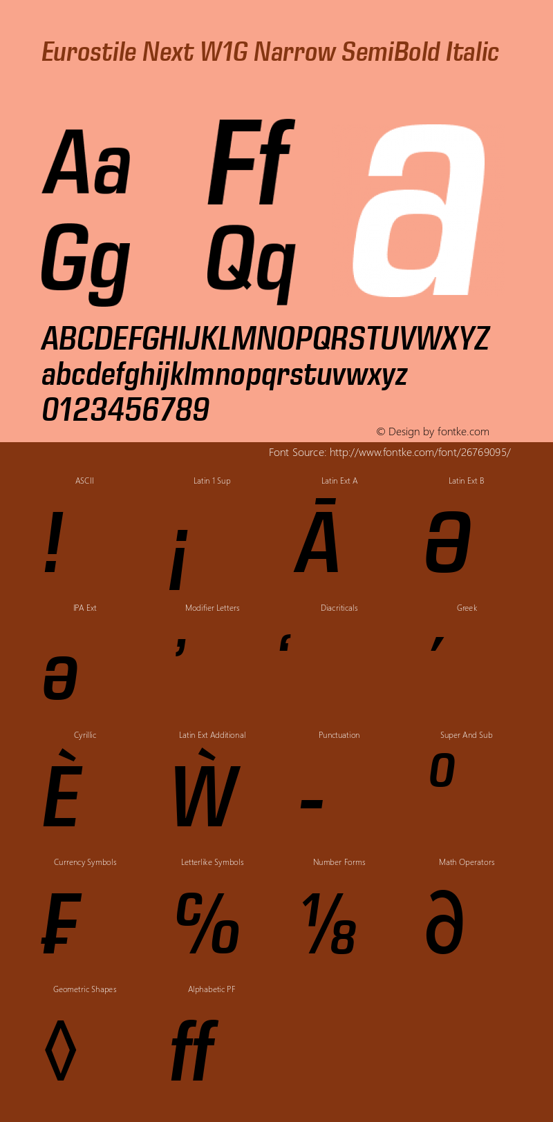 Eurostile Next W1G Nr SemiBd It Version 1.00 Font Sample