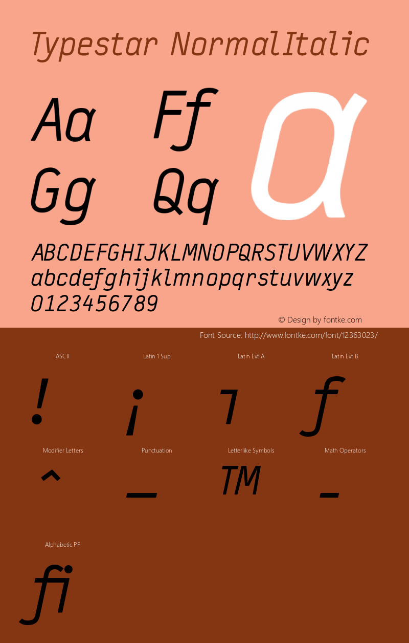 Typestar NormalItalic Version 001.000 Font Sample